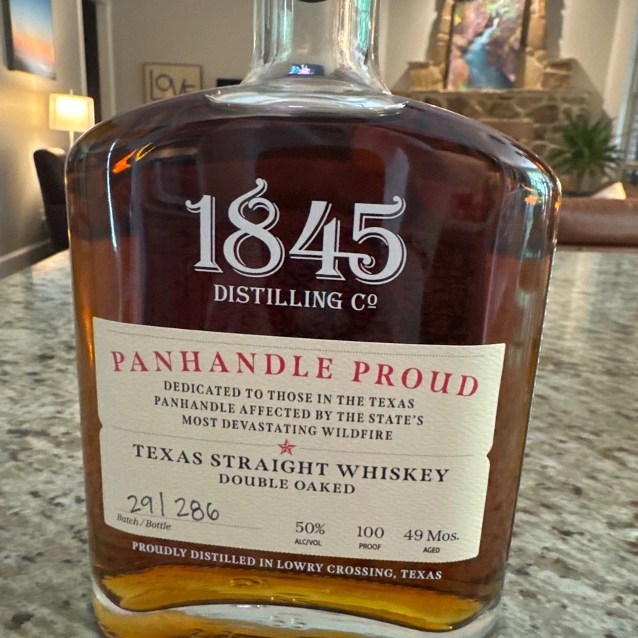 1845 distilling Company panhandle, proud Texas straight whiskey double oak batch 29 bottle 286