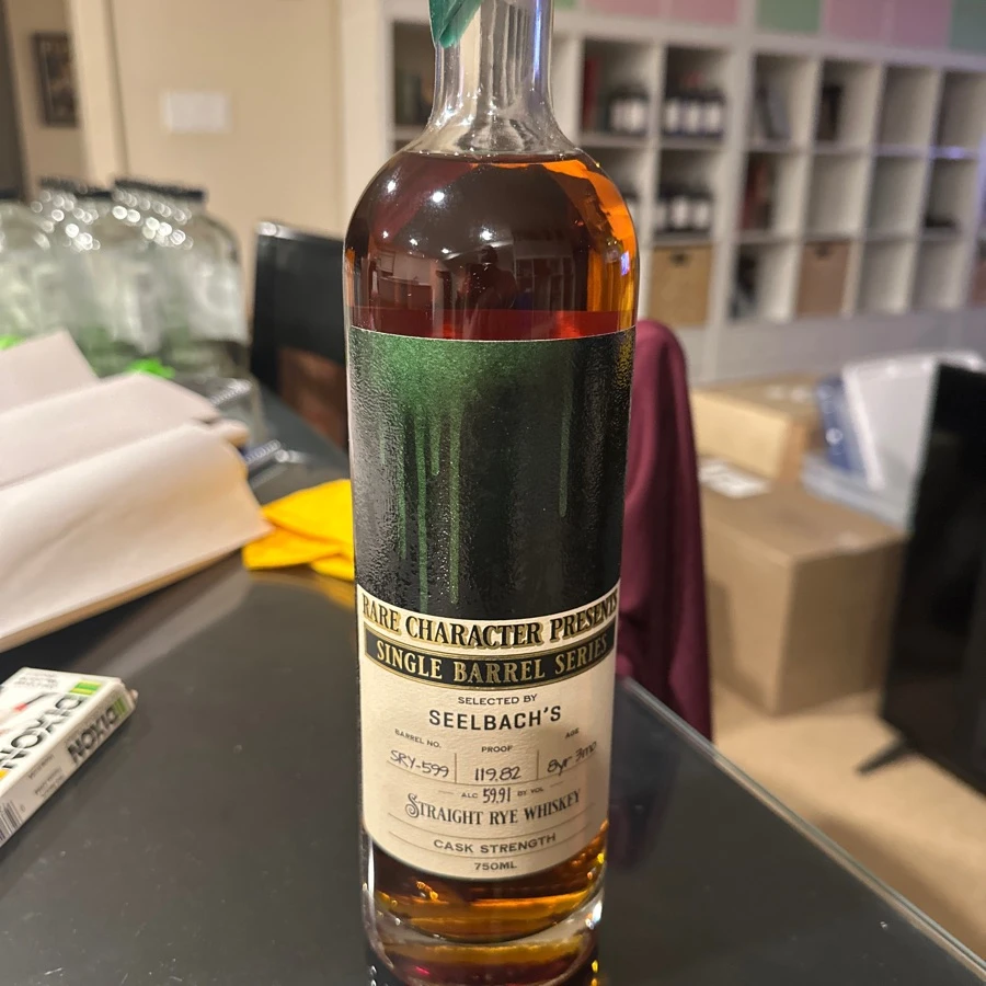 Rare Character Single Barrel Series Cask Strength Straight Rye Whiskey Selected By Seelbach's Barrel No. SRY-599