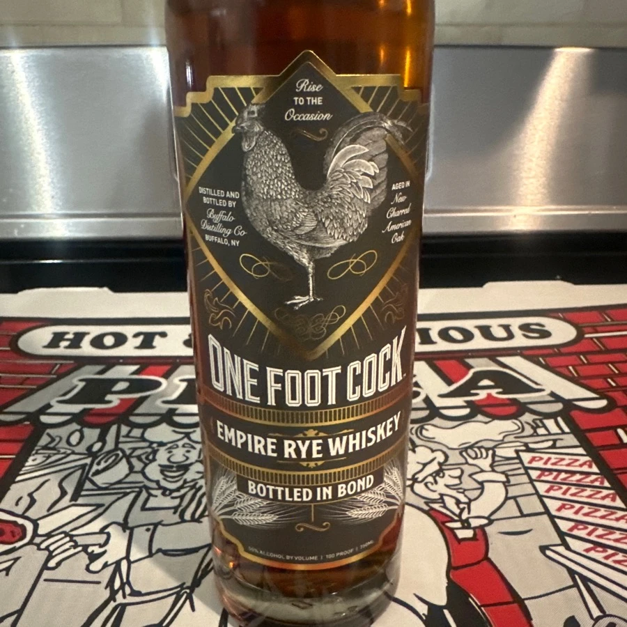 One Foot Cock Empire Rye Whiskey Bottle in Bond