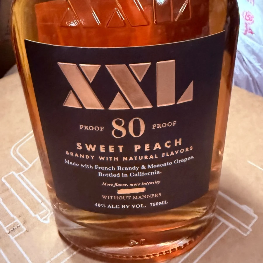 XXL Sweet Peach Brandy - Made with French Brandy and Moscato Grapes 80 Proof
