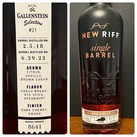 New Riff Single Barrel Bourbon 8641 (Gallenstein Selection #21) Summer 2022 release