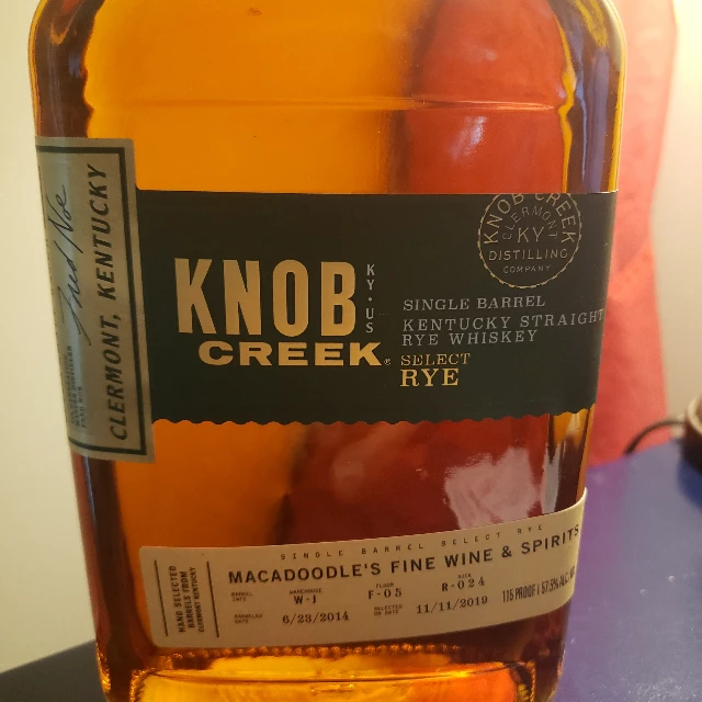 KNOB CREEK SINGLE BARREL SELECT RYE W-J F-05 R-024 ( MACADOODLE'S)