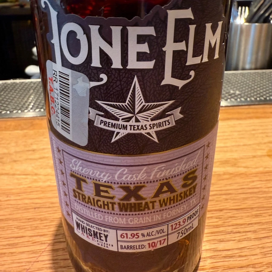 Lone Elm Texas Straight Wheat Whiskey Sherry Cask Finished Aged 4 Years In New Oak Barrels Barreled: 10/17 (Whiskey Cake)