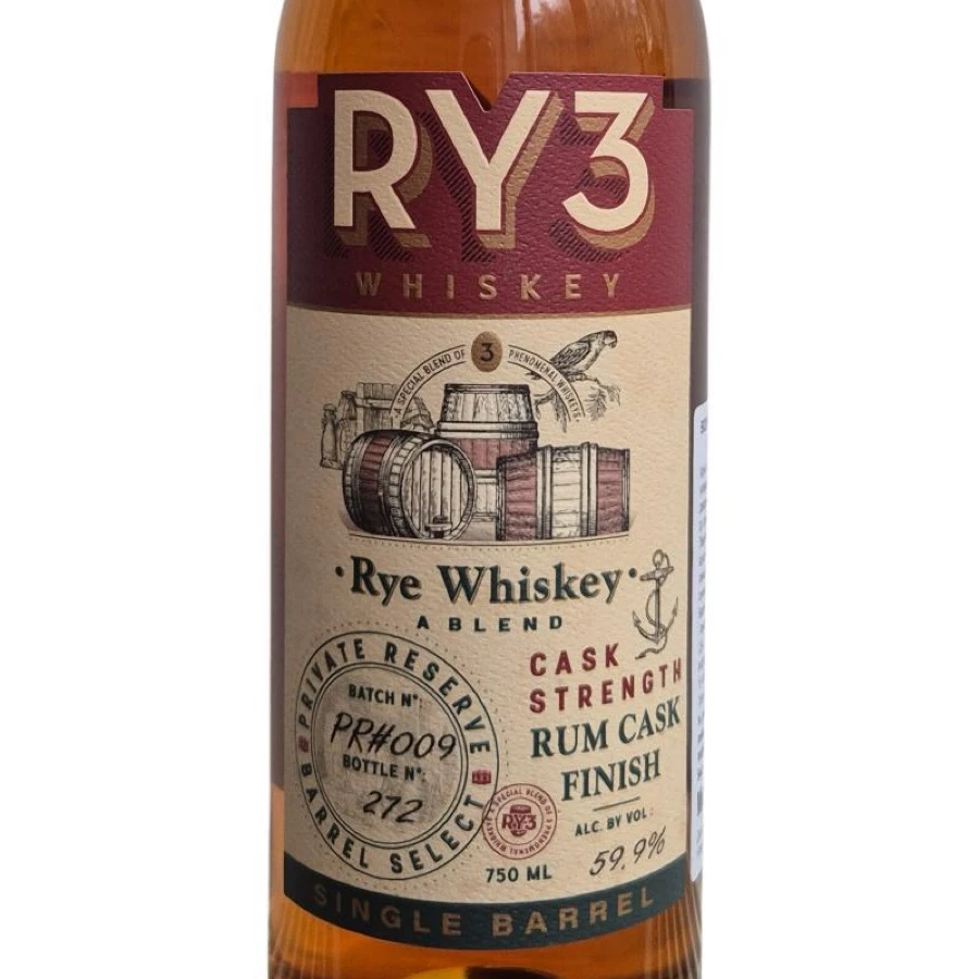 RY3 Whiskey Cask Strength Rum Cask Finish Private Reserve Barrel Select Batch No: PR#009