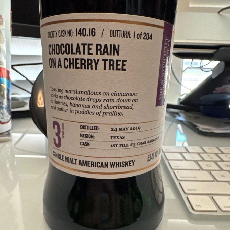 Single malt whiskey Society, 140.16: 
Chocolate rain on a cherry tree