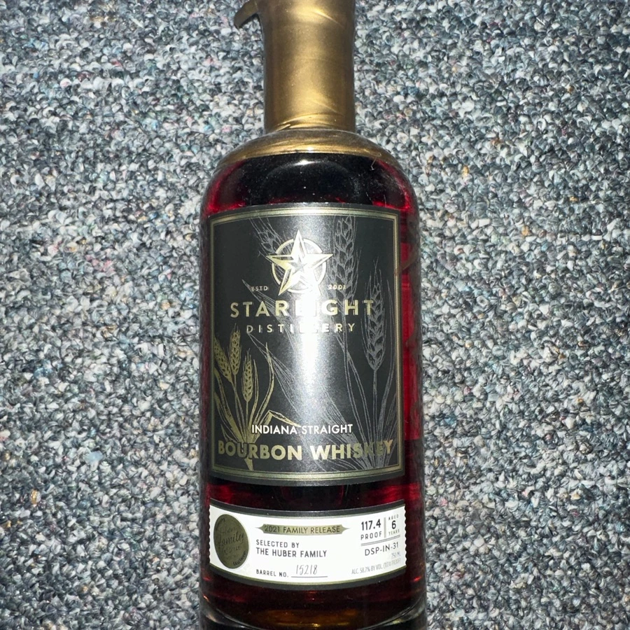 Starlight Bourbon Whiskey Selected by the Huber Family Barrel 15218 Founders Day