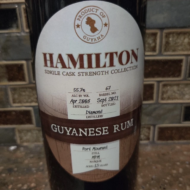 Diamond 13 Year Port Mourant (Hamilton Single Cask Cask Strength Collection) (Marque MPM) (Barrel No. 67)
