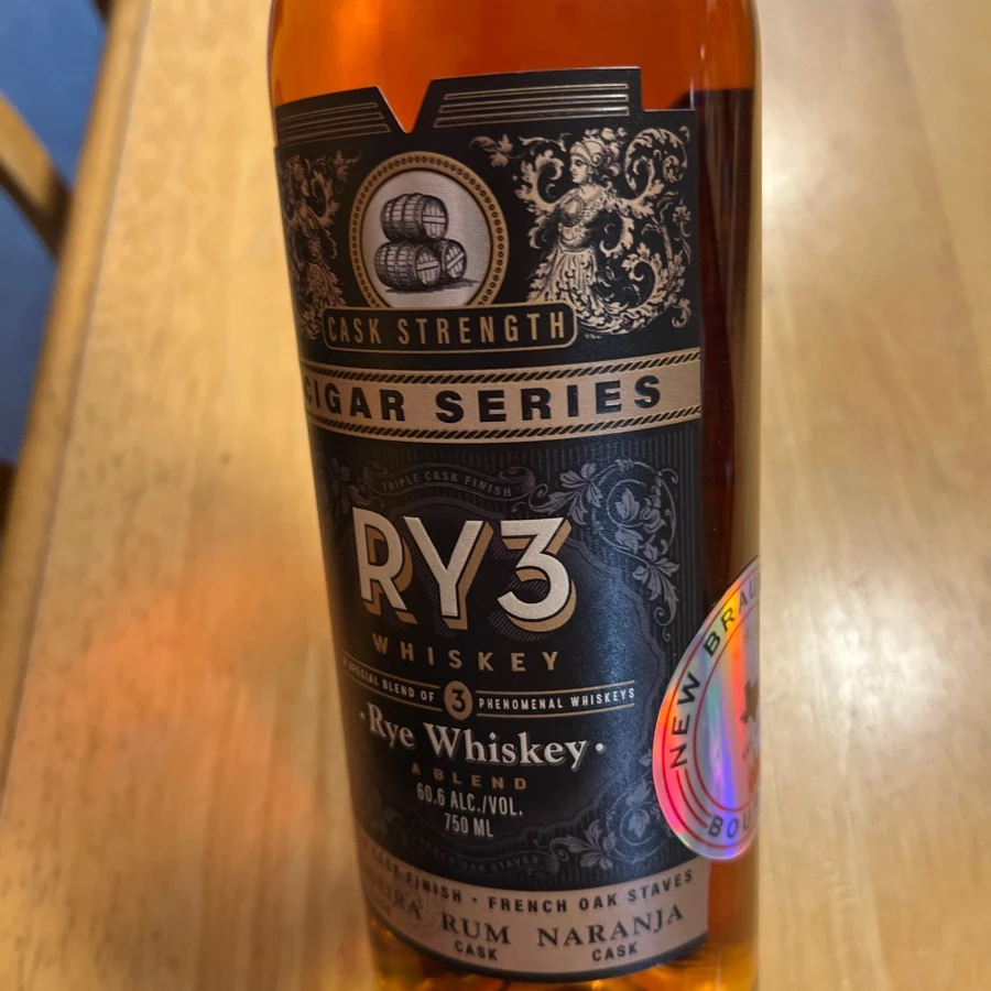 RY3 Cask Strength Cigar Series Rye Whiskey Triple Cask Finish French Oak Staves Madeira Cask Rum Cask Naranja Cask (New Braunfels Bourbon)