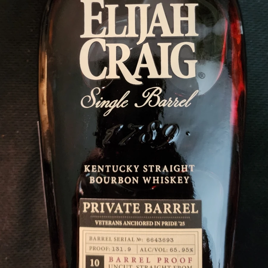 Elijah Craig Single Private Barrel, Veterans Anchored In Pride' 25, Barrel Serial No#6643693, Proof 131.9, 10Yr