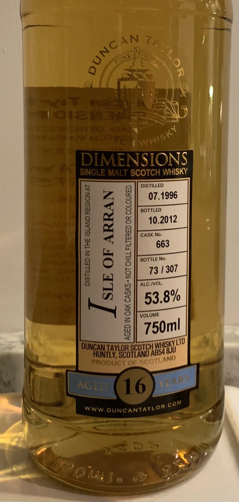 Arran 1996 16 Year Dimensions (Duncan Taylor)