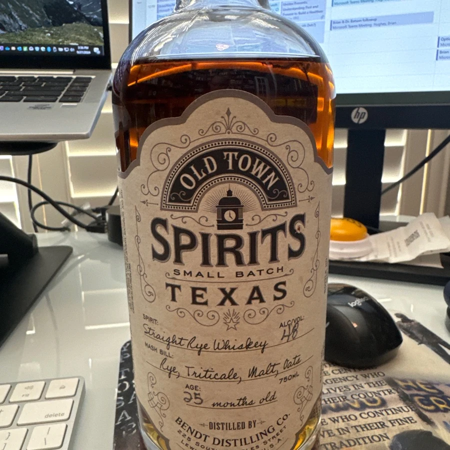 Old town, spirits, small batch Texas straight rye, whiskey BENDT distilling company
