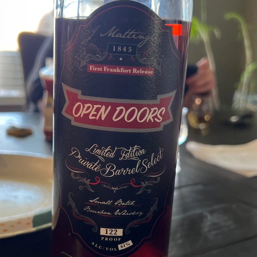 J Mattingly Open Doors Limited Edition Private Blend Select Bourbon Whiskey