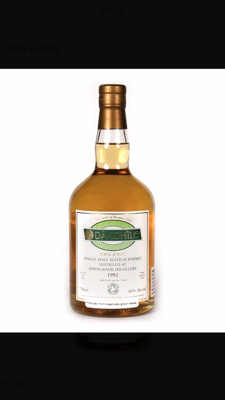 Da Mhile Organic Single Malt - Springbank Distillery 1992