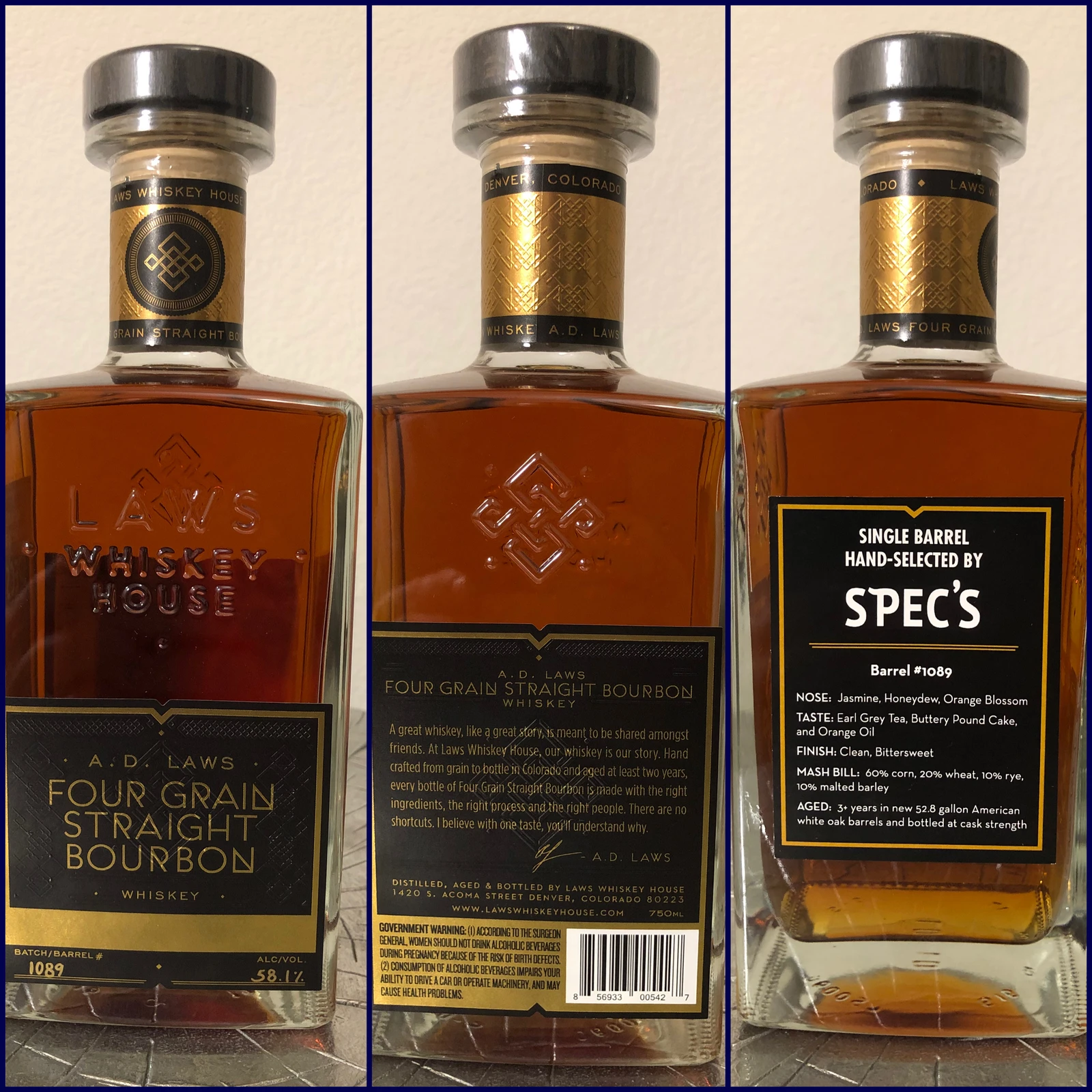 Laws Four Grain Straight Bourbon Single Barrel #1089 (Spec's Pick)