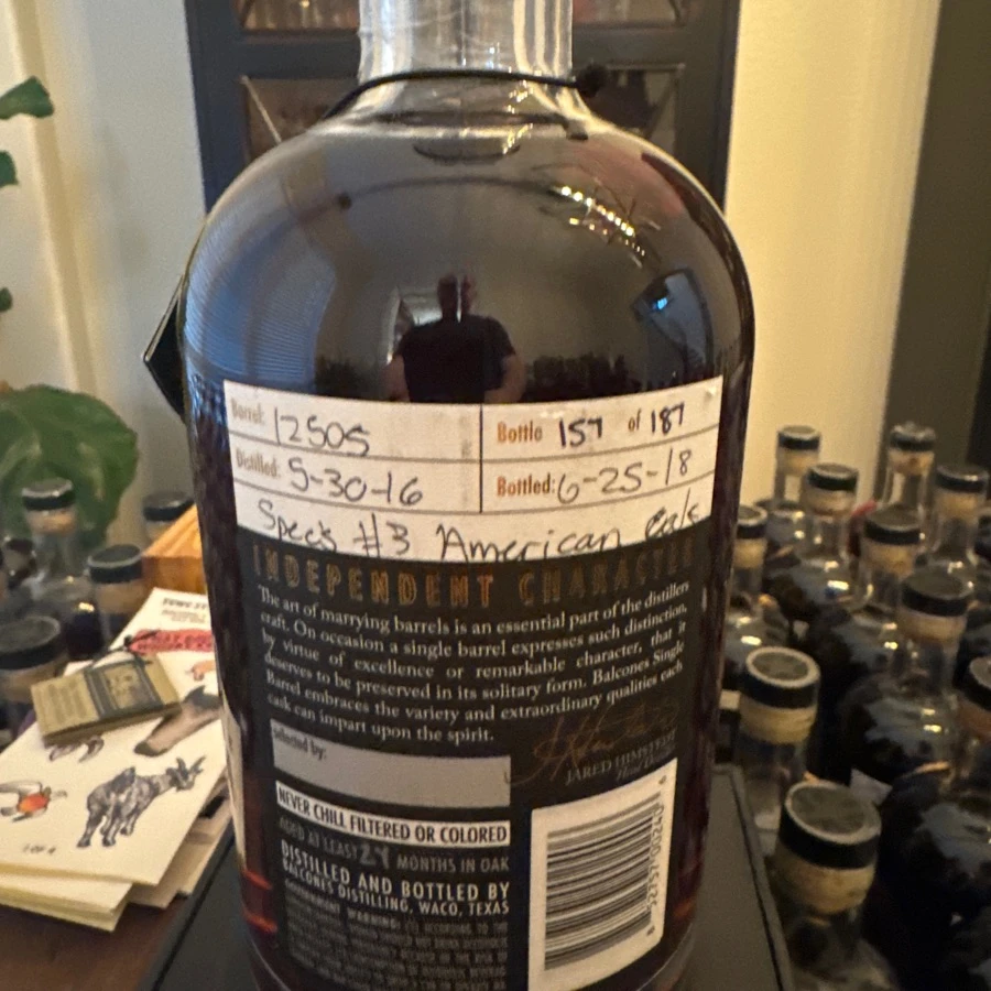 Balcones Texas Single Malt Single Barrel - Spec's Barrel 12505 - bottle 157 of 187
