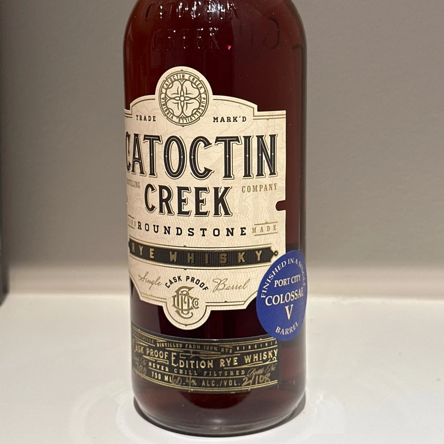 Catoctin Creek Cask Proof Rye aged in Colossal V Barrel