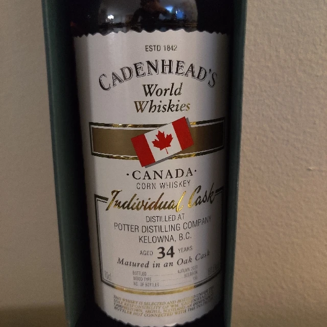 Potter Distilling Company Corn Whiskey 34 Individual Cask (1986) (Cadenhead's World Whiskies)