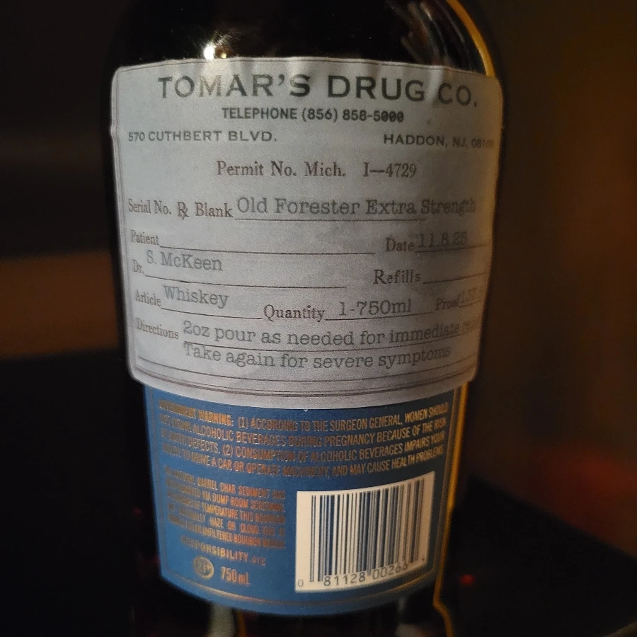 Old Forester Single Barrel I8 "Tomar's Drug Co." Pick