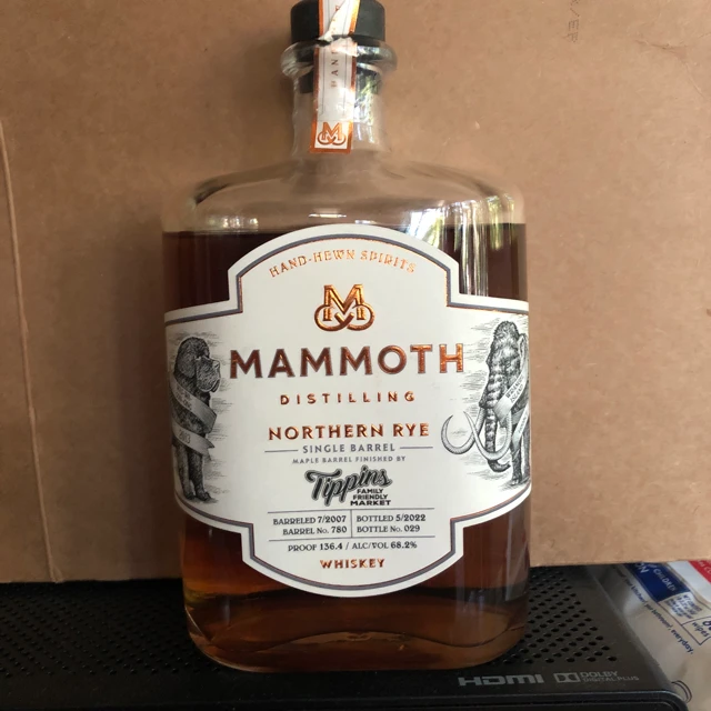 Mammoth Northern Rye Single Barrel Maple Barrel Finished (Tippins Market Barrel Pick)