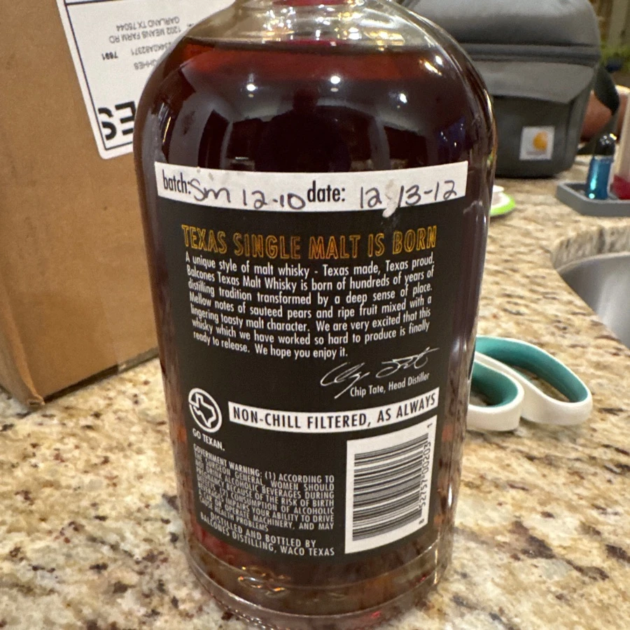 Balcones texas single malt whisky - chip tate - SM12-10 a 12/13/12