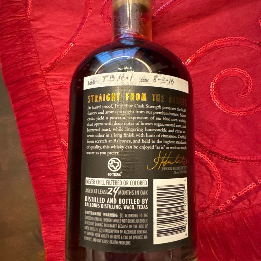 Balcones True Blue Cask Strength - TB16-1 - 8/3/16