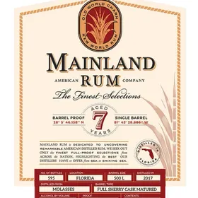 Mainland American Rum Company Aged 7 Years Barrel Type Full Sherry Cask Matured Location Florida