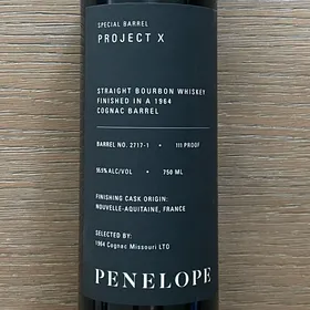Penelope Project X Straight Bourbon Whiskey Finished In A 1964 Cognac Barrel