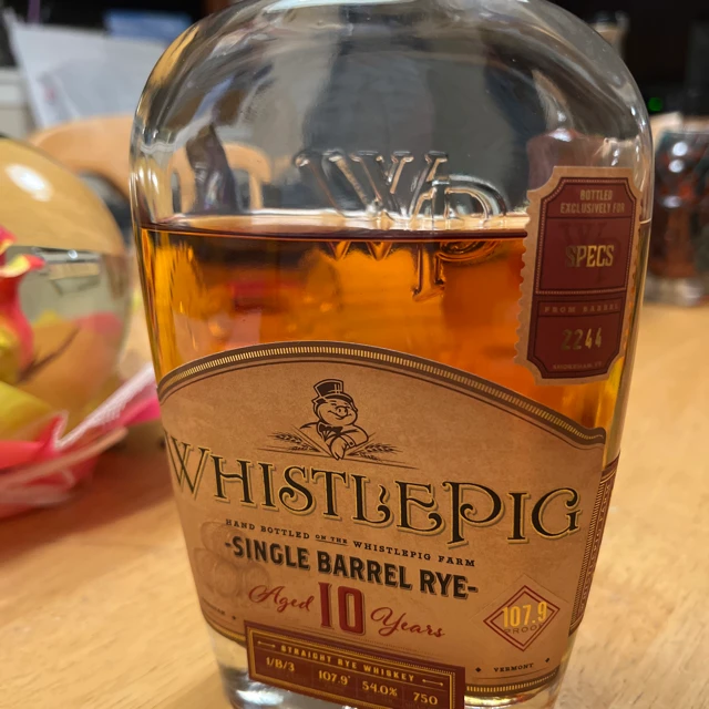 WhistlePig Single Barrel Rye Aged 10 Years Straight Rye Whiskey (Spec's Barrel 2244)