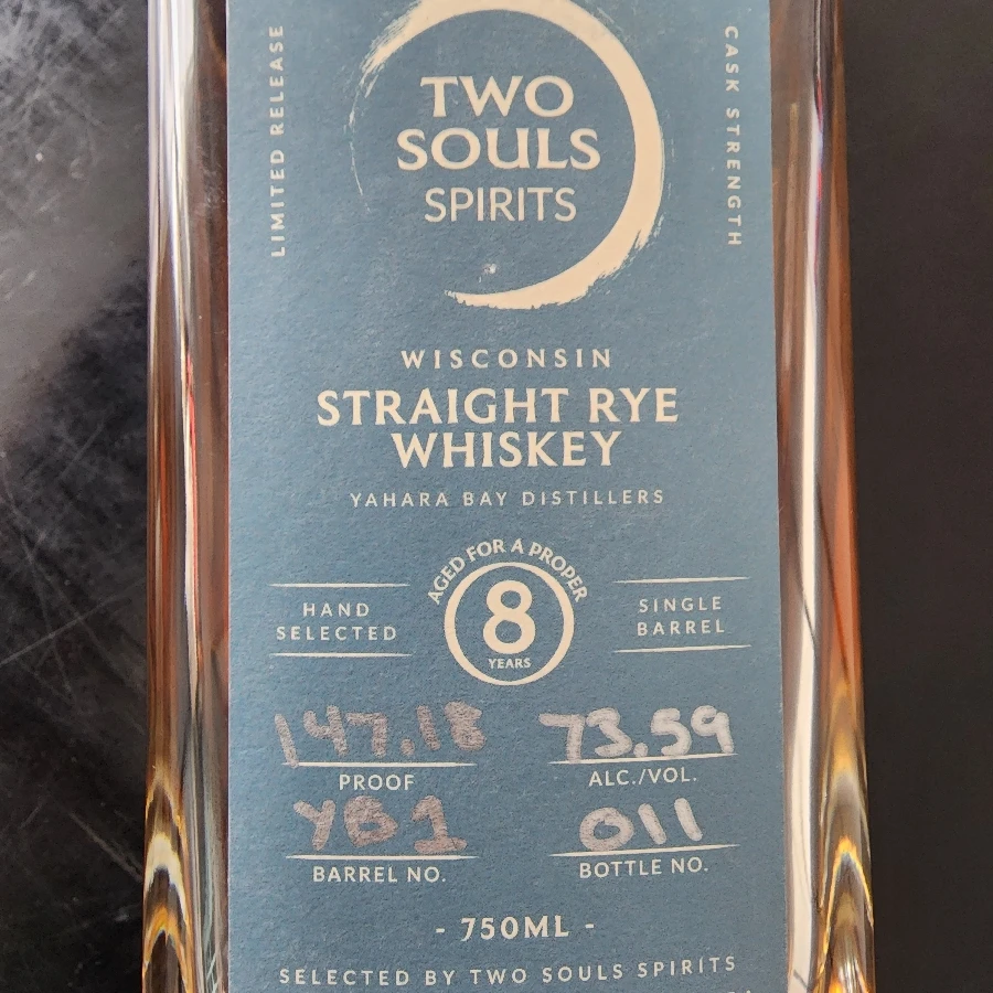 Two Souls Spirits Wisconsin Straight 8yr Rye