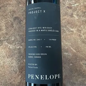 Penelope Project X Straight Rye Whiskey Finished In A Maple Brulee Cask - Festival Foods
