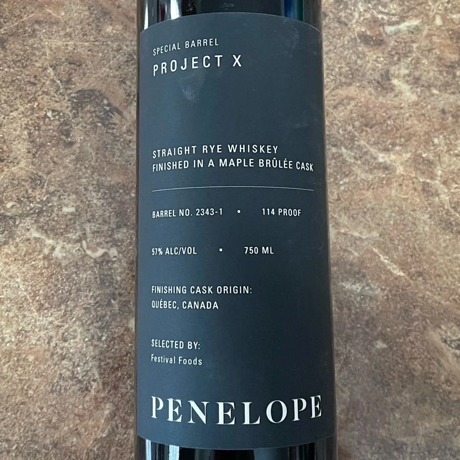 Penelope Project X Straight Rye Whiskey Finished In A Maple Brulee Cask - Festival Foods