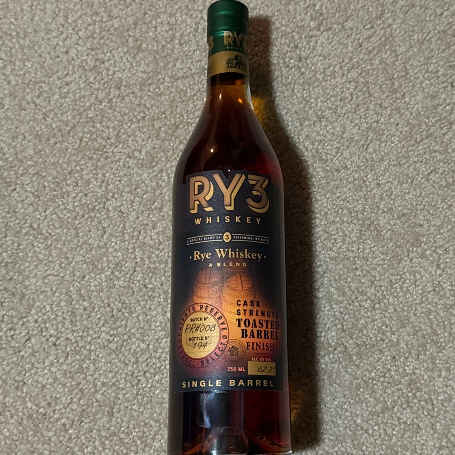 Ry3 Whiskey Single Barrel Cask Strength Toasted Barrel finish
