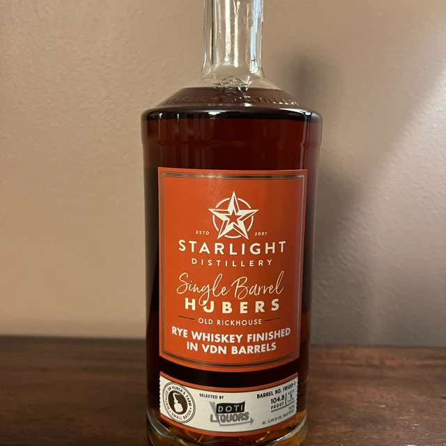 Starlight Single Barrel Huber's Old Rickhouse Rye Finished in VDN Barrels