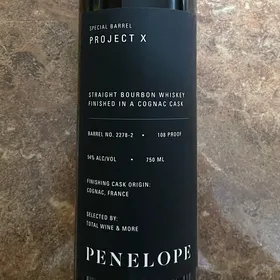 Penelope Project X Straight Bourbon Whiskey Finished In A Cognac Cask (Total Wine and More)