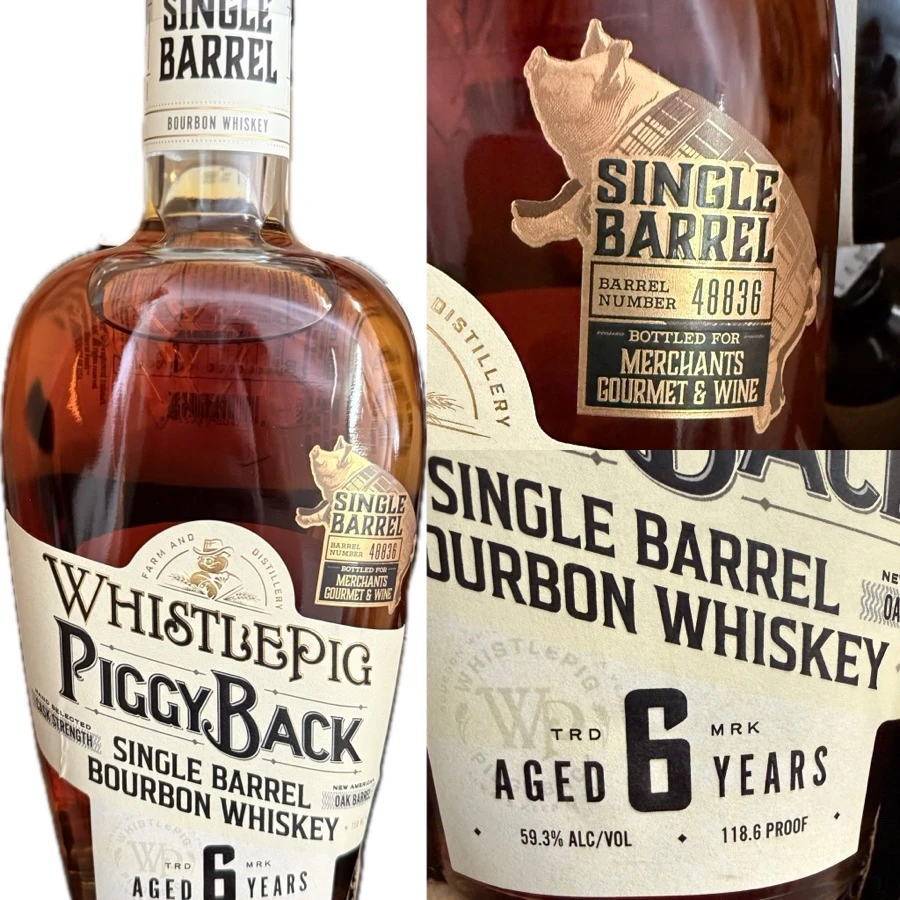 Whistlepig Piggyback 6 Year Single Barrel Cask Strength Bourbon (Merchants Gourmet & Wine Store Pick) Barrel 48836 - 118.6 Proof
