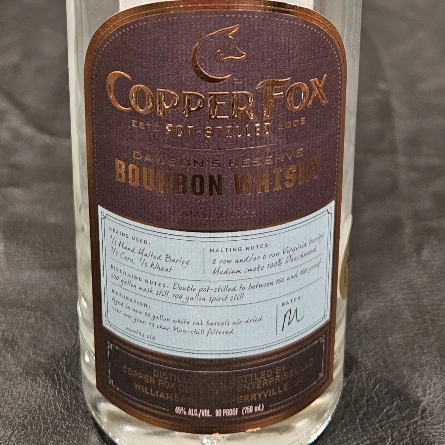 Copper Fox Dawson's Reserve Bourbon Whiskey Small Batch