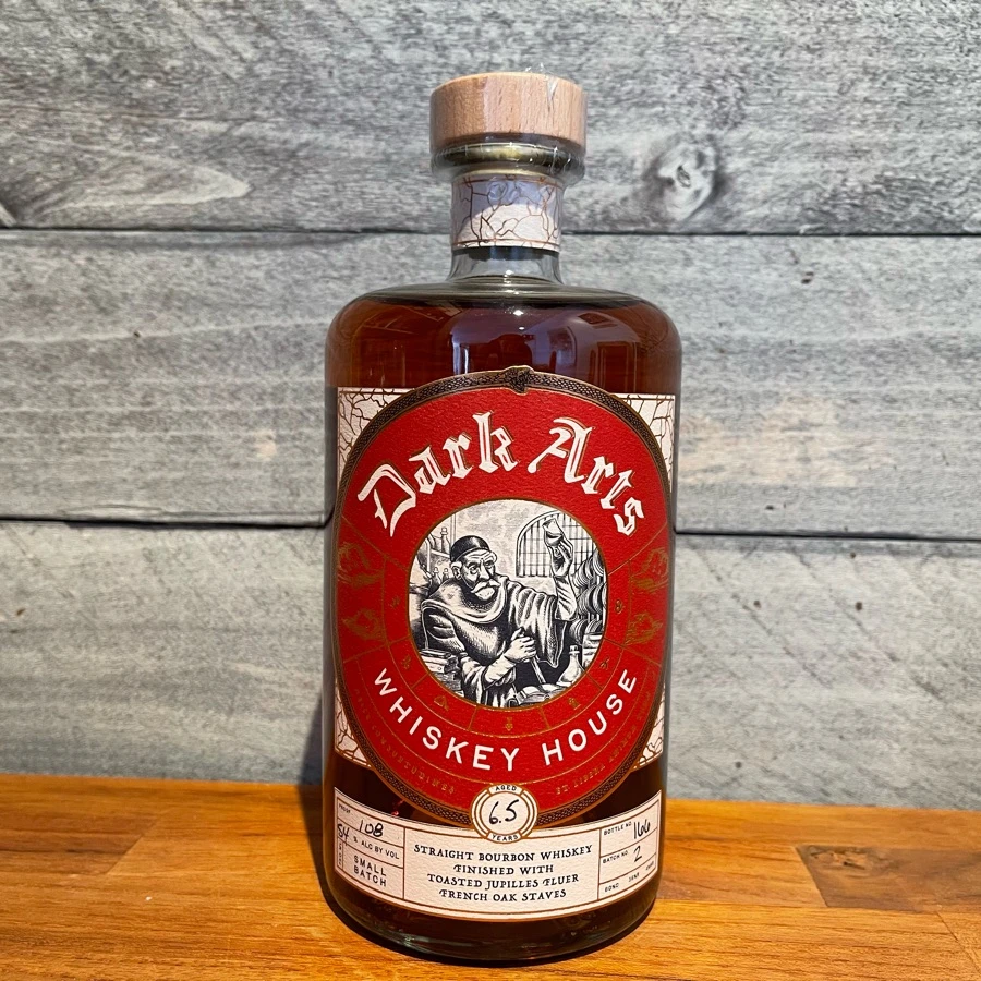 Dark Arts Straight Bourbon Whiskey finished with toasted jupilles fleurs french oak staves