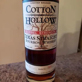 Cotton Hollow Barrel Strength Texas Straight Bourbon Whiskey Aged 4 Years