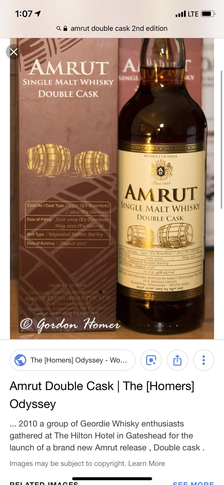 Amrut Double Cask Unpeated Bourbon/PX 2016