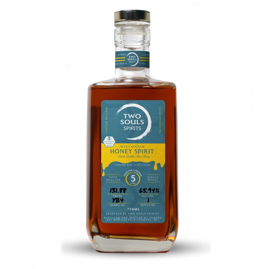 Two Souls Spirits, 5-Year Wisconsin Honey Spirit Aged in a Bourbon Barrel Featuring Yahara Bay Distillers