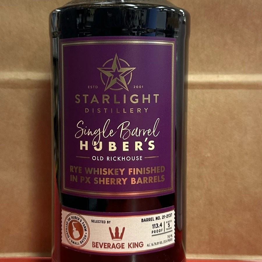Starlight Single Barrel Huber's Old Rickhouse Rye Whiskey Finished in PX Sherry Barrels