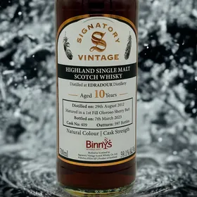 Signatory Edradour 10 year old 1st Fill Sherry Butt # 409 Binny's Handpicked 2012