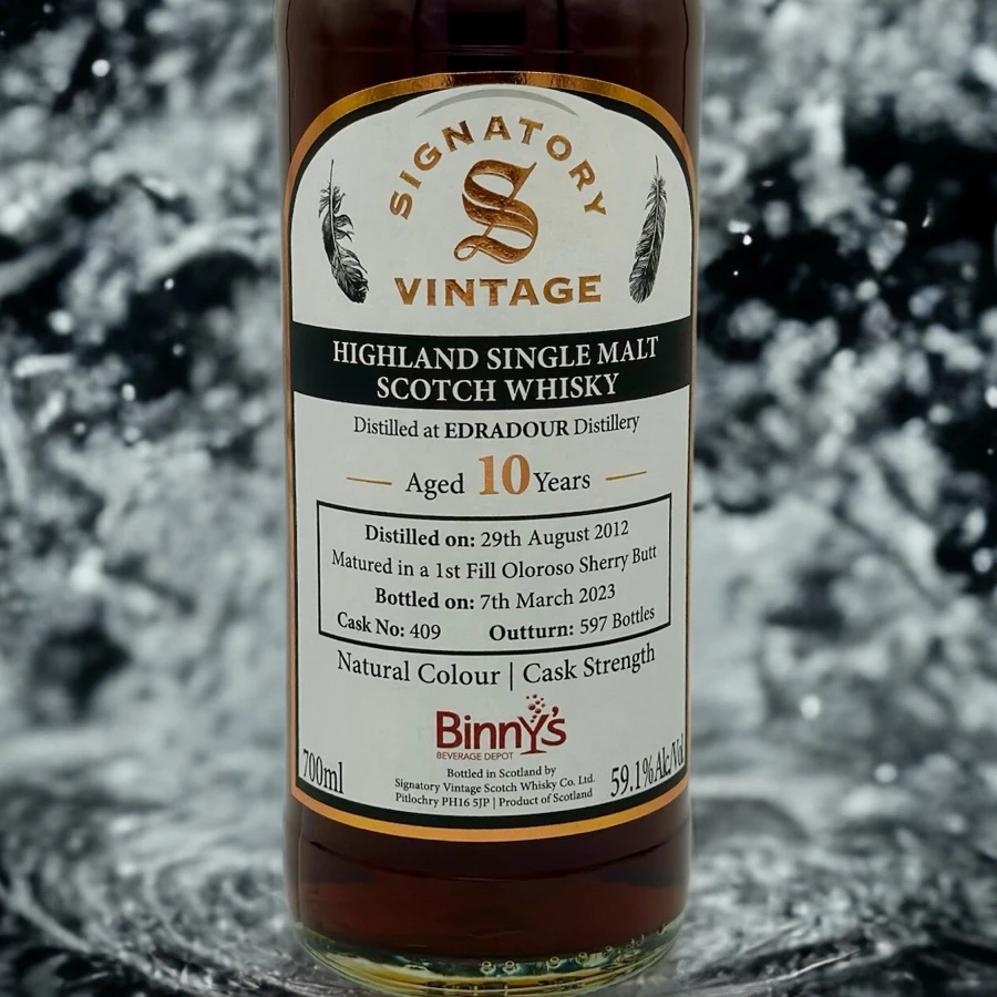 Signatory Edradour 10 year old 1st Fill Sherry Butt # 409 Binny's Handpicked 2012