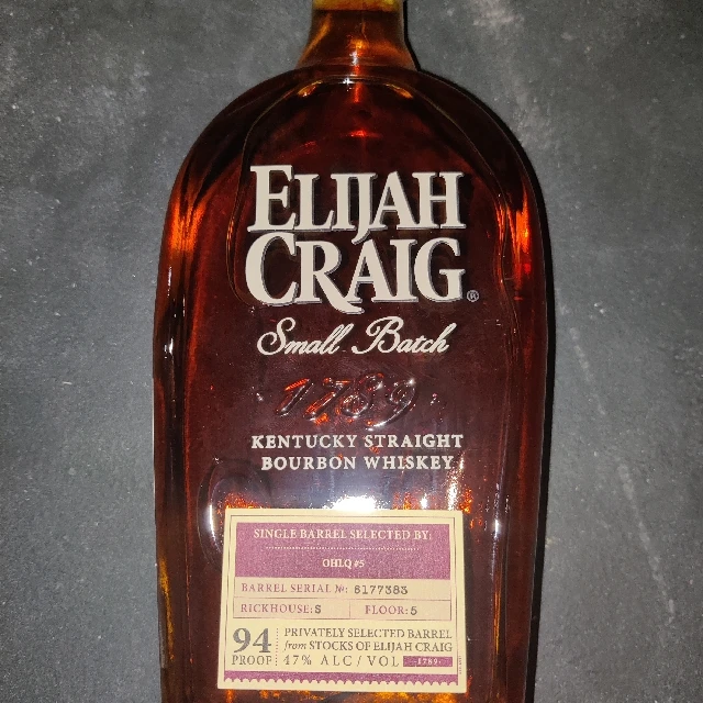 Elijah Craig Small Batch Single Barrel OHLQ #5 (SN 6177383, Rickhouse S, Floor 5)