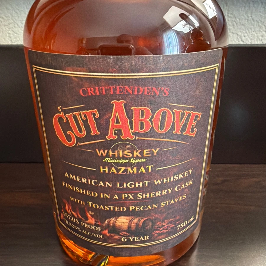 Cut Above Crittenden's (HAZMAT- American light whiskey) finished in PX Sherry cask with toasted pecan staves