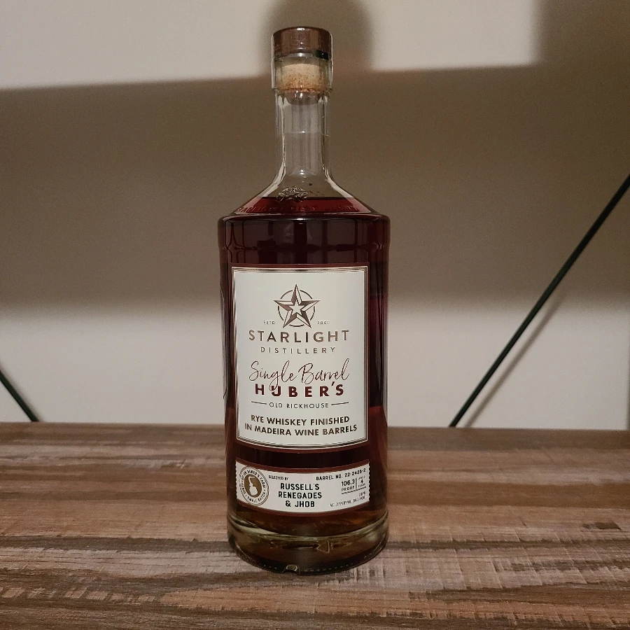 Starlight Carl T. Huber's Single Barrel Huber's Old Rickhouse Rye Finished in Madeira Wine Barrels