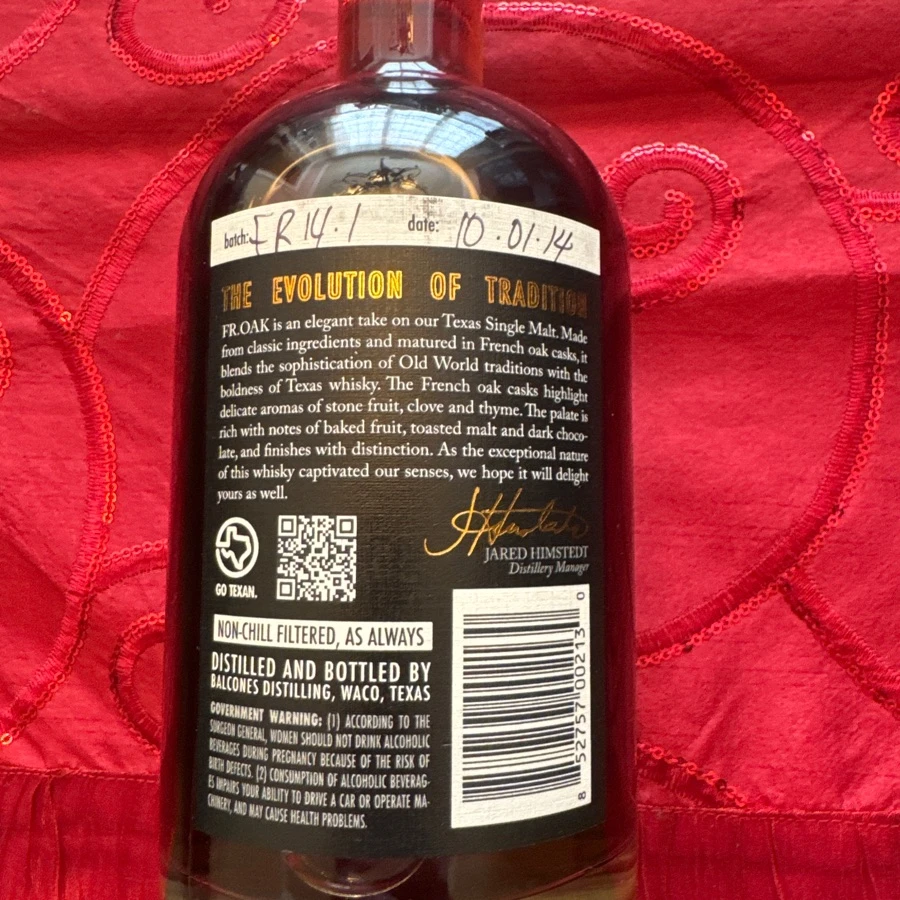 Balcones Fr.Oak Texas Single Malt Whisky Special Release - FR14-1 - 10/01/14
