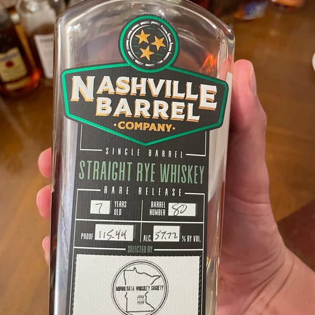 Nashville Barrel Single Barrel Straight Rye (Minnesota Whiskey Society)