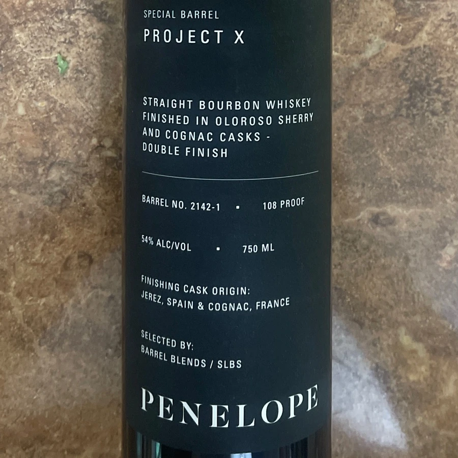Penelope Project X Straight Bourbon Whiskey - Finished in Oloroso Sherry and Cognac Casks - Double Finish - Barrel Blends/SLBS