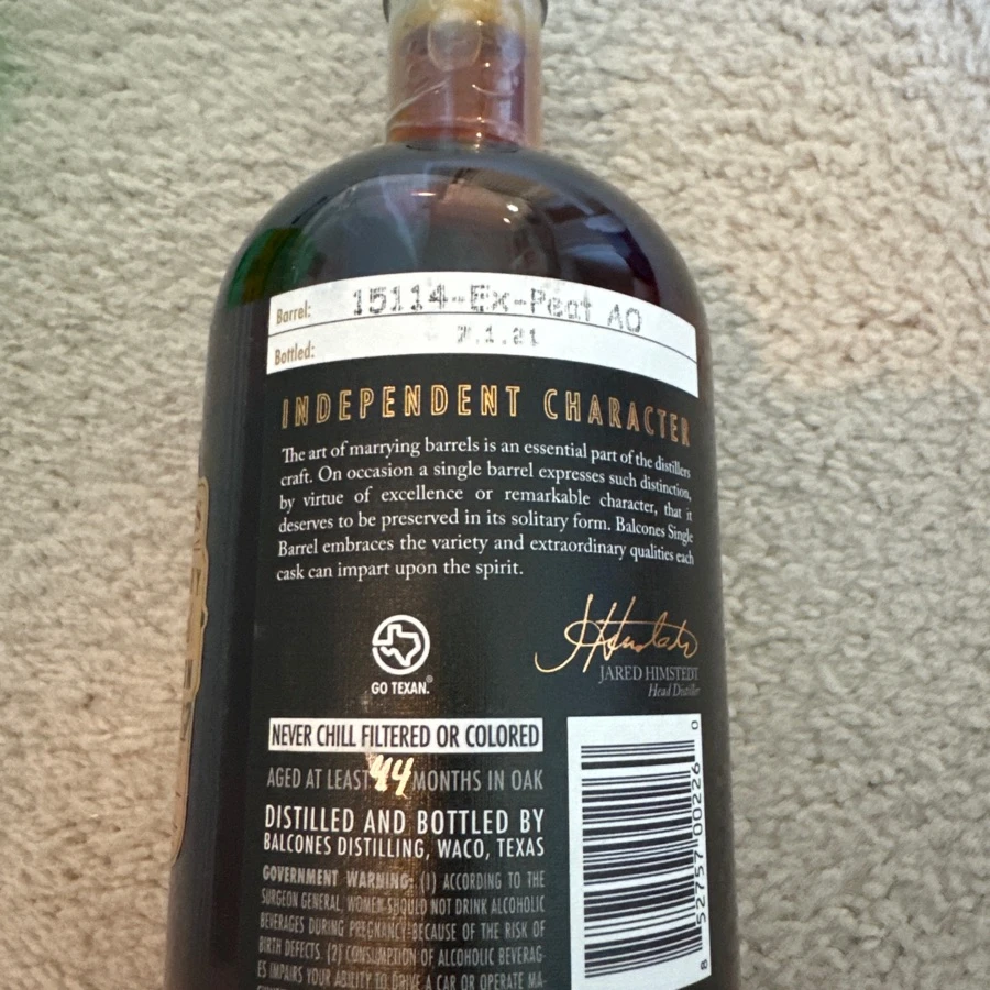 Balcones Texas Single Malt - Barrel 15114 a 7/1/21 - Distilery Only Release